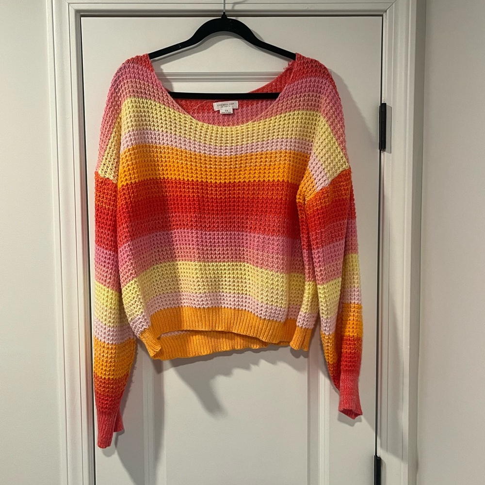 3/$20 Chic Soul Vibrant Striped Sweater - Red, Pink, Orange, Yellow